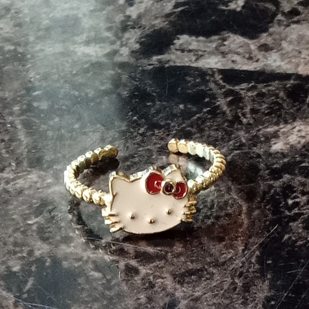 Hello Kitty Gold Ring with Red Bow Adjustable